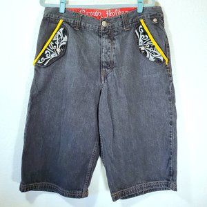 Crown Holder Jean Shorts Gray Black 36